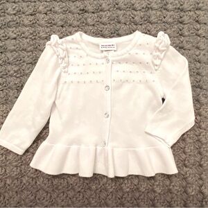 Blueberi Boulevard 3T White Ruffled Cardigan